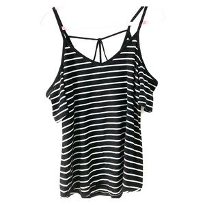 Striped cold shoulder tank top